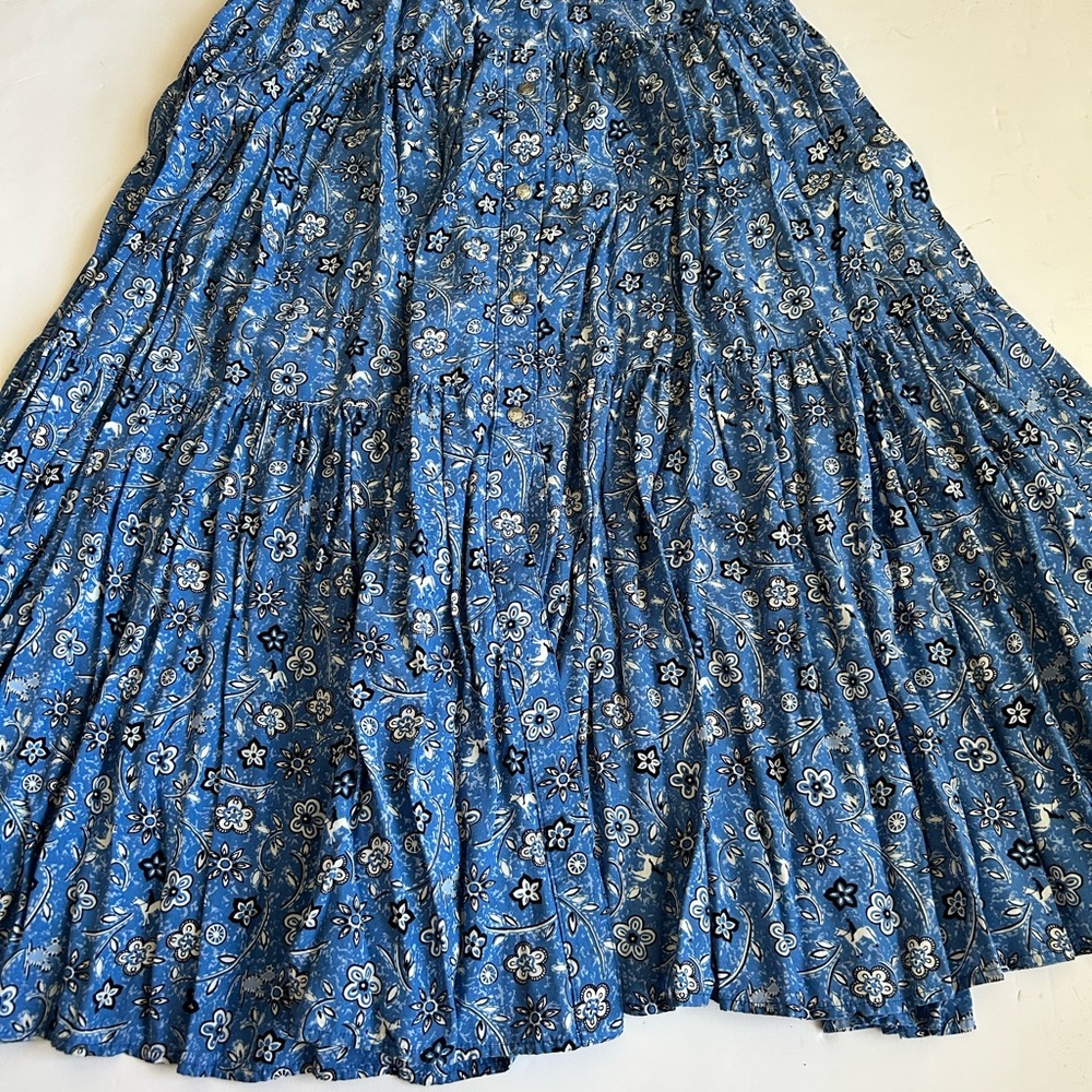 Blue Pleated A-Line Maxi Skirt by Desert West